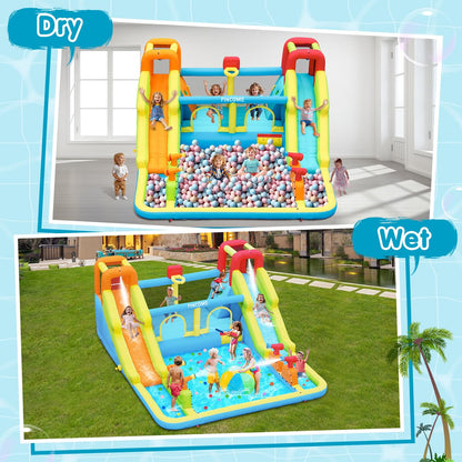 Inflatable Bounce House for Kids, Water Bounce House with Double Slides Indoor Outdoor, Bounce House Water Slide with Air Blower for Park Backyard Party Birthday (with 750W Blower)