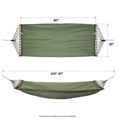 Tranquillo Double Hammock 2 Persons Cotton Canvas 600 lbs Portable Camping Hammock with Solid Curved Wood Spreader Bar Hammock for Camping Travel Indoor Patio Garden, Sage