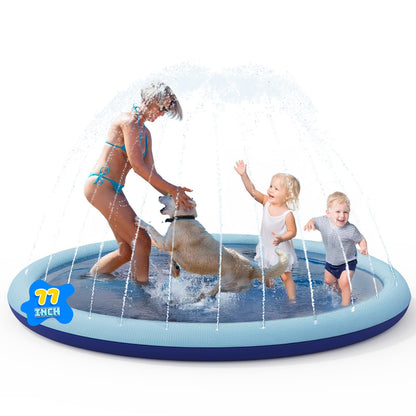 COMMOUDS Splash Pad for Kids and Dogs, Non-Slip Sprinkler Pad Thicken Pool Summer Outdoor Water Toys, Backyard Fountain Play Mat for Baby Toddlers Boys Girls Pet(77Inch)