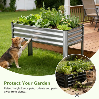 COMHOMA 2 Pack Raised Garden Bed with Legs 4x2x2.5ft,Large Elevated Galvanized Metal Planter Box with Drainage Holes,Outdoor Growing Kit with Gloves Tools for Backyard Patio Lawn,Sliver
