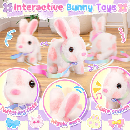 NINAOR Easter Hopping Bunny Toy for Kids with Crossbody Bags, Interactive Wiggle Ears Rabbit Toy for Girls Trip Pretend Play Robot Pet Care Cute Stuff Plushies Birthday Gifts Easter Basket Stuffers