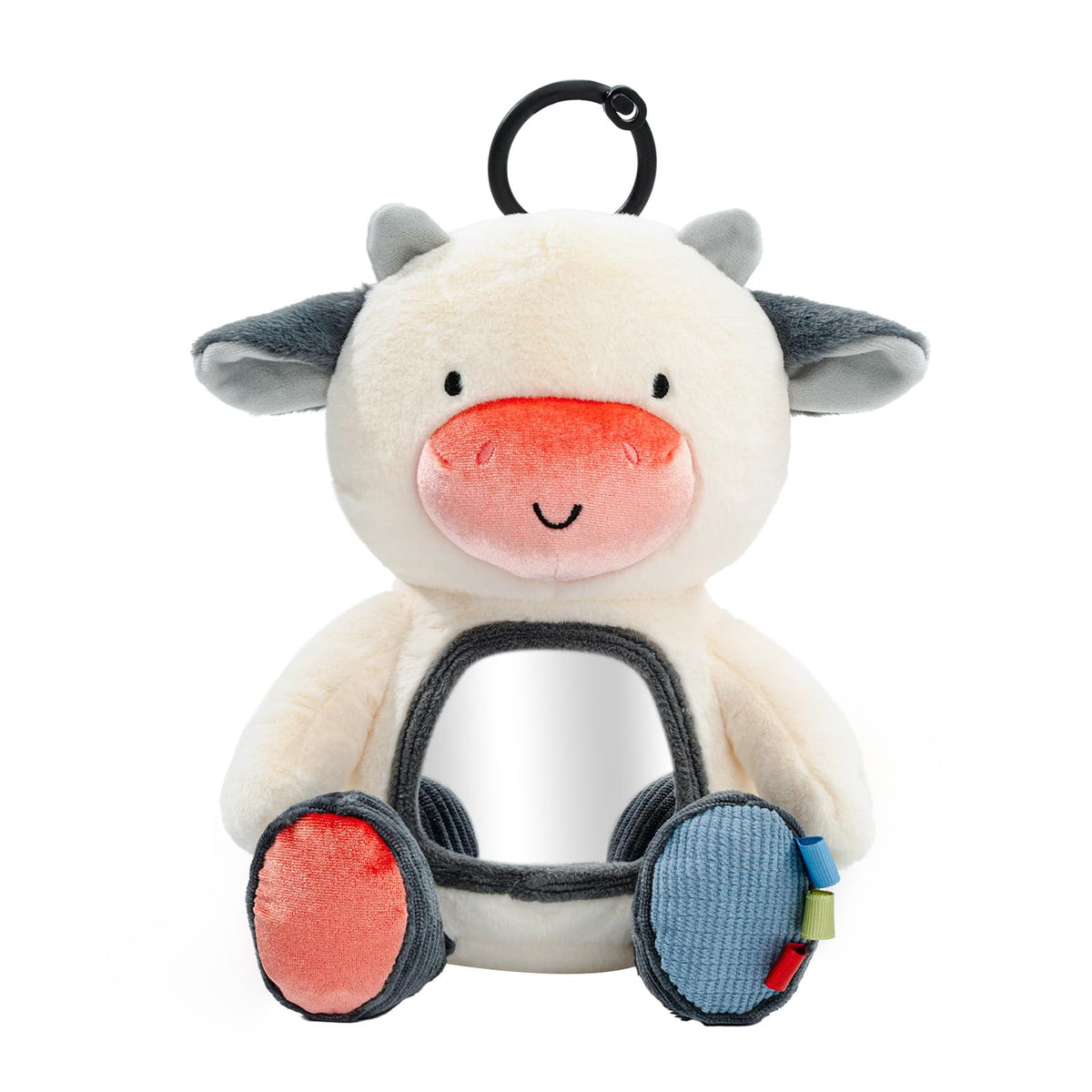 Koty Musical Tummy Time Toy,Baby Mirror Toy 3 Years Old, Infant Sensory Toy with Crinkle Sounds, Textures, Mirror & Melody Music Box for Tummy Time and Self-Discovery (White Cow)
