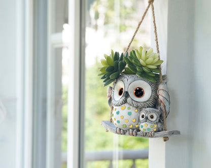 Swing Owl Hanging Planters for Indoor Plants, Cute Small Succulent Pots with Drainage Hole, Unique Resin Plant Hangers Outdoor, Hanging Plant Holder for String Of Pearls, Gift Ideas for Mother