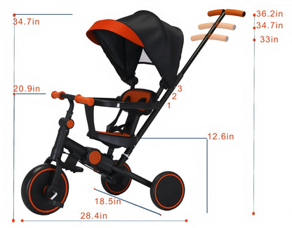 FVOJZQGD Baby Tricycle with Canopy,8 in 1 Toddler Bike Foldable Kids Tricycle,Toddler Tricycle for 1-3 Year Olds, Push Tricycle for Kids Trike Balance Bike Chrismas and Birthday Gift for Boy and Girl