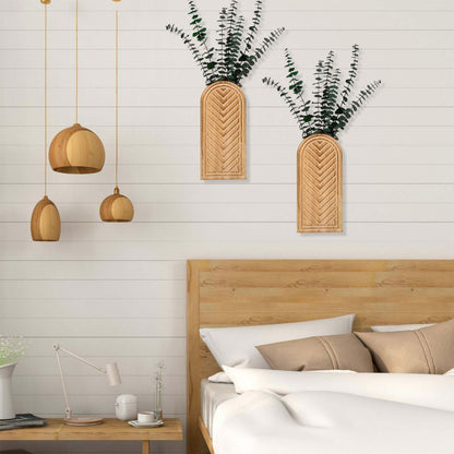 Jerbikas 2 Pack Empty Wooden Wall Vase Set: Modern Farmhouse & Boho Decor for Pampas Grass, Dried Flowers, Faux Greenery - Hanging Planter for Living Room, Bathroom, Above Couch, Office