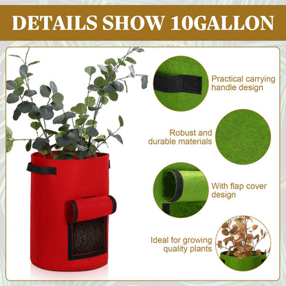 Yinder 20 Pcs 10 Gallon Potato Grow Bags with Flap and Handles Thickened Aeration Fabric Pots Garden Bags Potato Growing Containers Vegetable Garden Planter Bag for Plant Fruit(Classic Color)