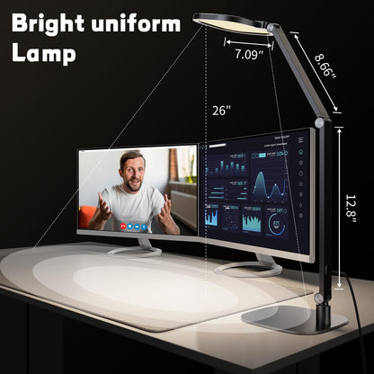 LitONES LED Desk Lamp for Home Office, Professional Eye-Caring Diffused Desk Light, 3 Color 10 Brightness Computer Light, Dimmable Office Lamp with Memory & Timer Func, Metal Swing Arm Table Lamp
