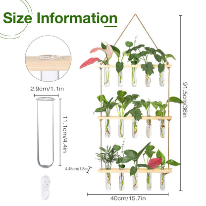XXXFLOWER Wall Hanging Propagation Station with Wooden Stand 5 Glass Test Tubes 3 Tiers Planters Wall Terrarium for Home Office Plant Hanger Flower Vases Wall Decor Hydroponic Cuttings