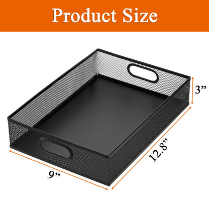 Elsjoy 2 Pack Desk Drawer Organizer Tray, Metal Mesh Desktop Storage Tray Office File Organizer with Handle, Portable Large Storage Basket for Office Supplies, Craft, Magazine, Paper
