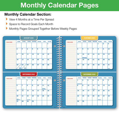 Global Datebooks 2026-2027 Middle & High School Student Planner 7" x 9" - Dated Weekly & Monthly Academic Planner w/Ruler/Bookmark & Stickers, Ideal for Homework, Matrix Style, Triple Stripe