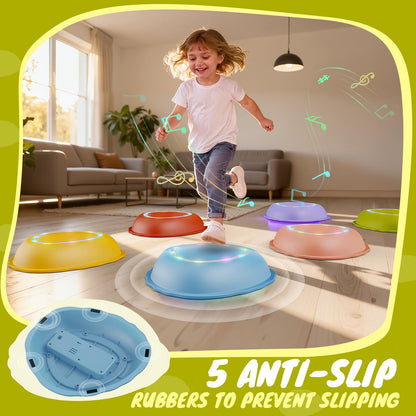 Scvcid Rechargeable Stepping Stones for Kids, 6pcs Non-Slip Balance Sensory Toys for Toddler, Kids Music & Light Up Indoor and Outdoor Play Equipment, Birthday Gifts Toys for 2 3 4 5+ Year Old Kids