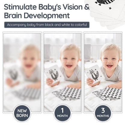Joyreal High Contrast Baby Toys for Newborn, Black and White Baby Sensory Toys with Car Seat Toys,Infant Toys with Black White Cards Book, Montessori Toys for Baby Gifts (Elephant Theme)