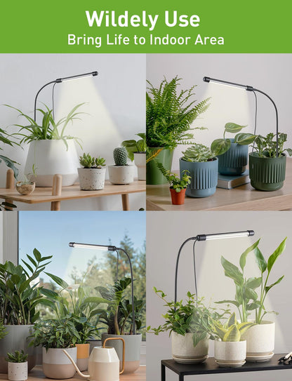 Grow Lights for Indoor Plants Full Spectrum, Plant Lights for Indoor Growing, 48 LEDs Ground Plug Grow Light with Gooseneck, Auto Timer & Dimmable Settings, Ideal for Small and Indoor Plants, 2 Packs