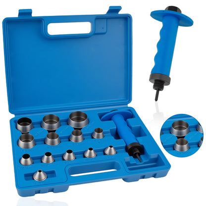 ReeMoo 14PCS Sharp Hollow Punch Set, Gasket Hollow Punch Kit, Rubber Hollow Hole Punch Set 3/16" to 1-3/8" for Leather, Rubber, Plastic, Gasket, Foam, with Handle