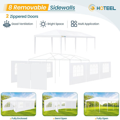HOTEEL 10x30FR Party Tent 300 Sq Ft Outdoor Canopy with 8 Removable Sidewalls, 2 Zipper Doors, 16 Ropes and 36 Stakes, Carpas para Fiestas for Baby Shower BBQ Wedding Backyard Event, White