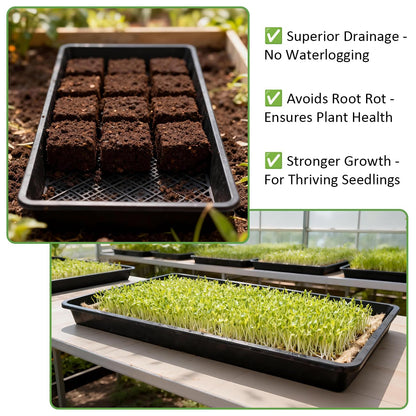 RooTrimmer 10 Pack 1020 Mesh Trays, Extra Strength 1020 Mesh Bottom Trays with Holes, 20'' x 10'', Heavy Duty Propagation Flats for Microgreens, Seed Starting, Soil Blocks, Hydroponics & Wheatgrass