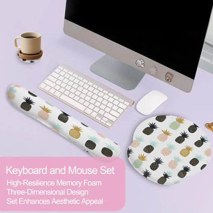 Abstract Tropical Pineapple Fruit Keyboard Wrist Rest Pad and Mouse Pad Wrist Support Set,3-in-1 Ergonomic Mouse Pad with Non-Slip Rubber Base for Home Office Game Computers Desk,