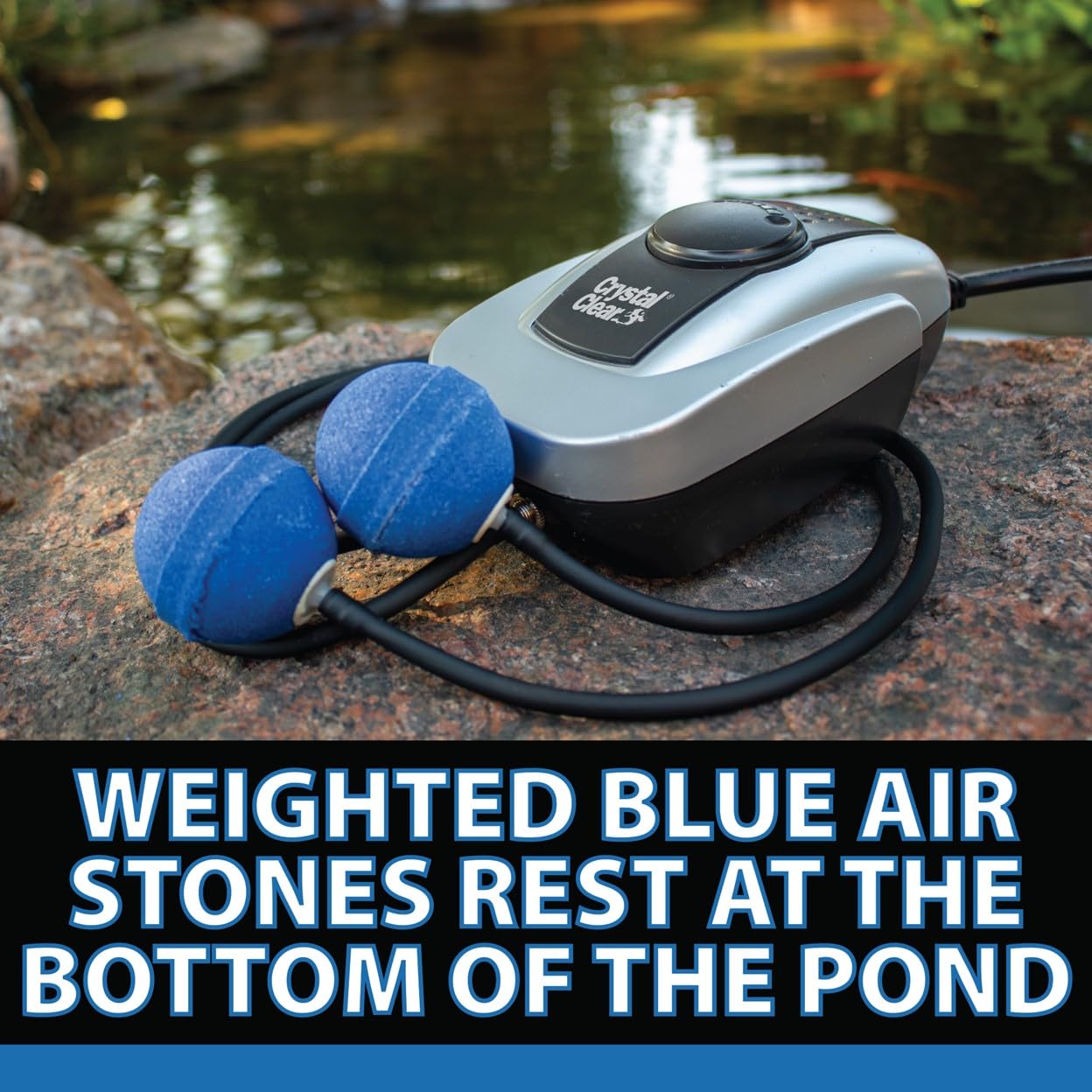 CrystalClear PondAir 4, Complete Aeration Kit, Whisper Quiet Water Garden Oxygenation Bubbler System Adds Oxygen to Koi & Fish Ponds, Outdoor Aerator Compressor Pump, Tubing & 4 Air Submersible Stone