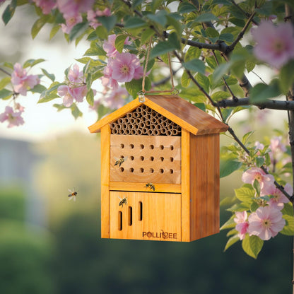 Mason Bee House -Wax Coated Mason House for The Garden, Natural Handmade Wooden Waterproof Mason Home, Attracts Peaceful Bee Pollinators,Native Mason Bee Habitat