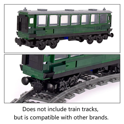 MXIZYDAOY Train Building Block Carriage Kit, Green Passenger Coach Model, Plastic Railway Car with Architecture Theme, Compatible Building Set for Kids 6+