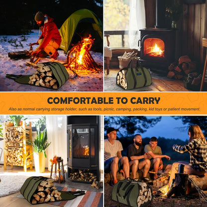 HRX Package Waxed Canvas Firewood Bag Carrier, Water Resistant Log Tote Wood Carrying Bag With Handles for Camping Trip Christmas Gift