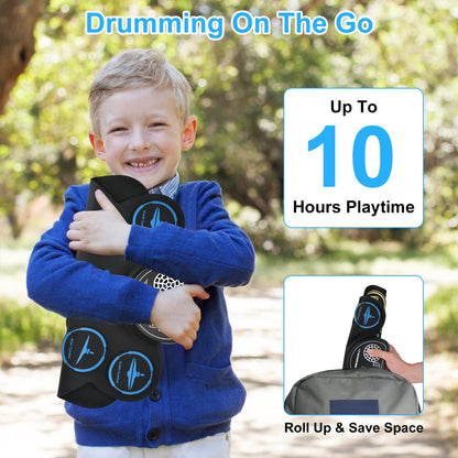 Electronic Drum Set, Marrilley 9 Drum Practice Pad with Headphone Jack, Roll-up Pad Machine Built-in Speaker Drum Pedals Sticks 10 Hours Playtime, Great Holiday Xmas Birthday Gift for Kids