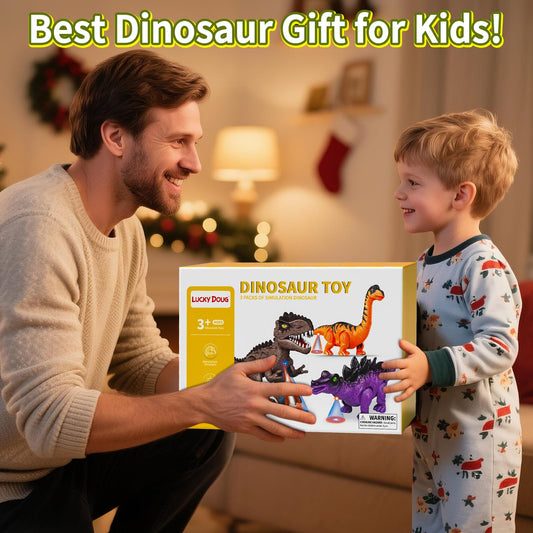 Lucky Doug 3 Pack Electric Realistic Dinosaur Toys with Simulated Sounds ＆ Lights for Boys Kids Aged 3 4 5 Years Old - Perfect Jurassic Tyrannosaurus Rex Gift for Birthday 3-5 Years