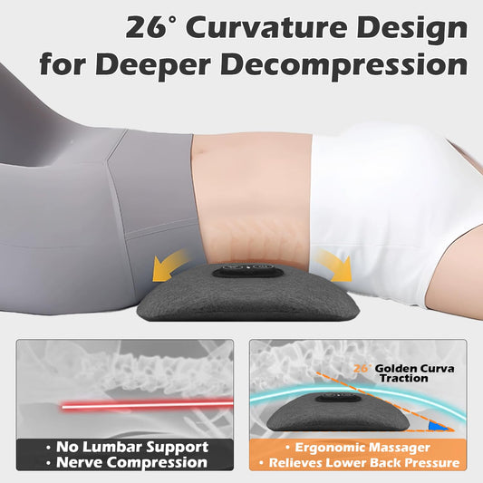 Lewuyoya Plug-in 3 in 1 Lower Back Massager for Pain Relief Deep Tissue,Smooth Spine Triple Fusion Back Massager with Heat & Vibration & Traction, Electric Lumbar Support Pillow for Bed,Chair,Office