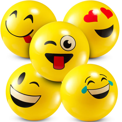 KiddieLoot 8.5-Inch Happy Face Bouncing Balls for Kids & Toddlers (Pack of 5) - Playground Balls w/ 5 Fun Designs - Lightweight Play Bouncy Ball for Boys & Girls
