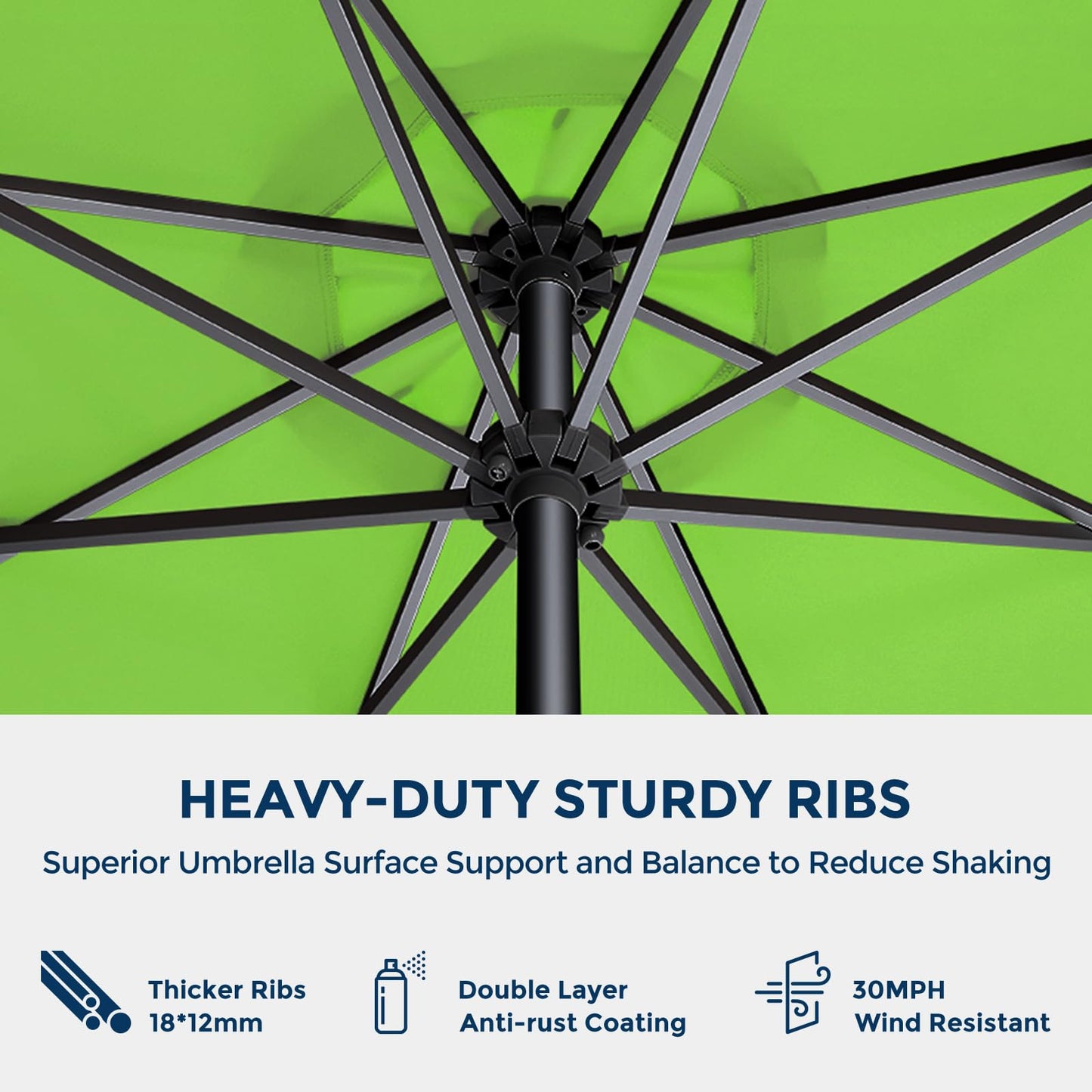 HOMSHADE 7.5ft Outdoor Patio Umbrella - Market Table Pool Deck Umbrella UPF50+ UV Protection with Push Button Tilt, Crank and 6 Sturdy Ribs (Apple Green, No base)