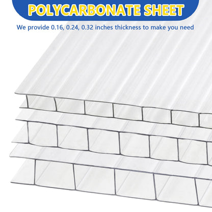 Polycarbonate Greenhouse Panels, Twin-Wall Polycarbonate Sheet, Clear Panels for Greenhouse,Outdoor Garden, Plant Stand Roof (47.2''H x 23.6''W x 0.16''T, 14)