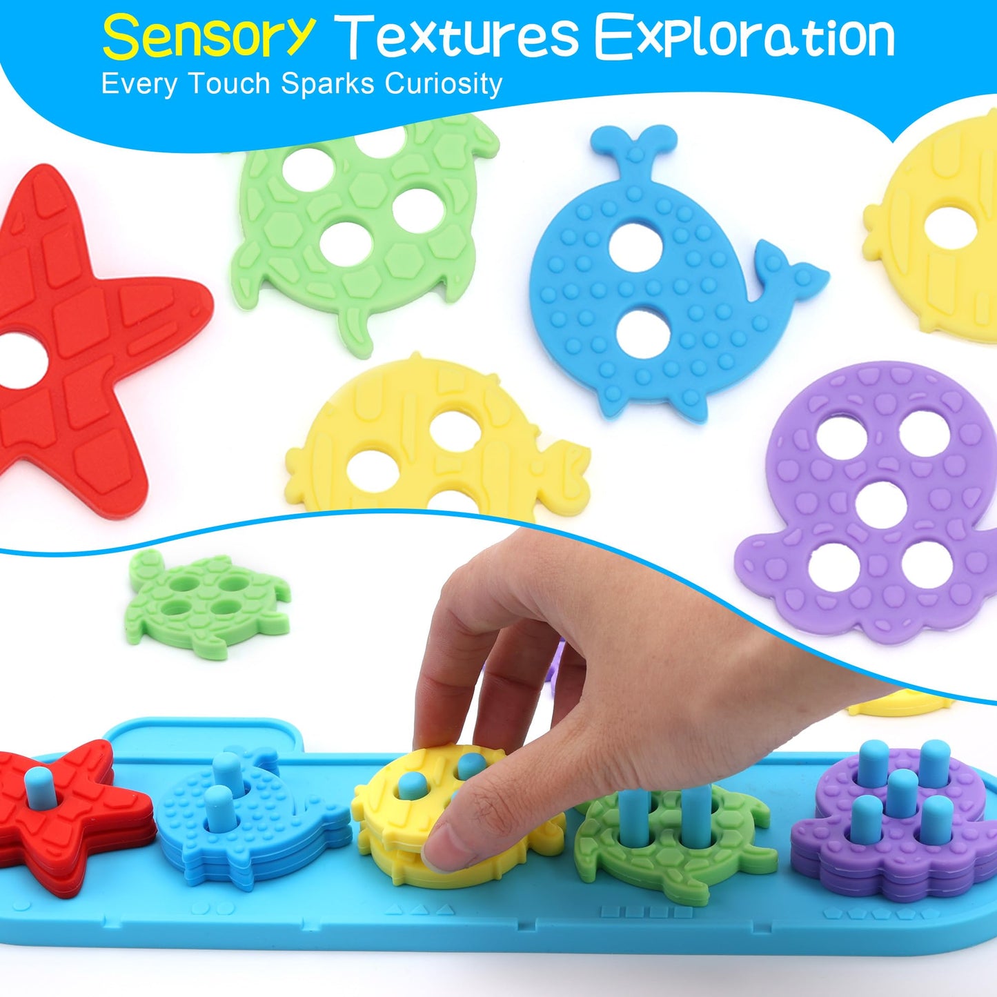 FlufiFiea Silicone Blocks for Toddlers Aged 1-3 2-4, Montessori Toys for 1 Year Old Boy Girl Gifts, Sorting & Stacking Toy Soft Textured Educational Learning Toddler Baby Toys