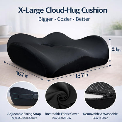 EaseDrives X Large Memory Foam Seat Cushions for Office Chairs, Long Sitting Pressure Relief Ergonomic Office Chair Cushion for Butt Coccyx Tailbone Sciatica, Car Seat Booster for Height (Black)