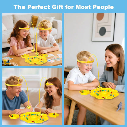 Magnetic Bee Bean Picking & Tabletop Fishing Game，Adjustable Headband, Educational Focus Toy Ages3+, Family Party Travel Games for Indoor/Outdoor，White Elephant Gift for Adults