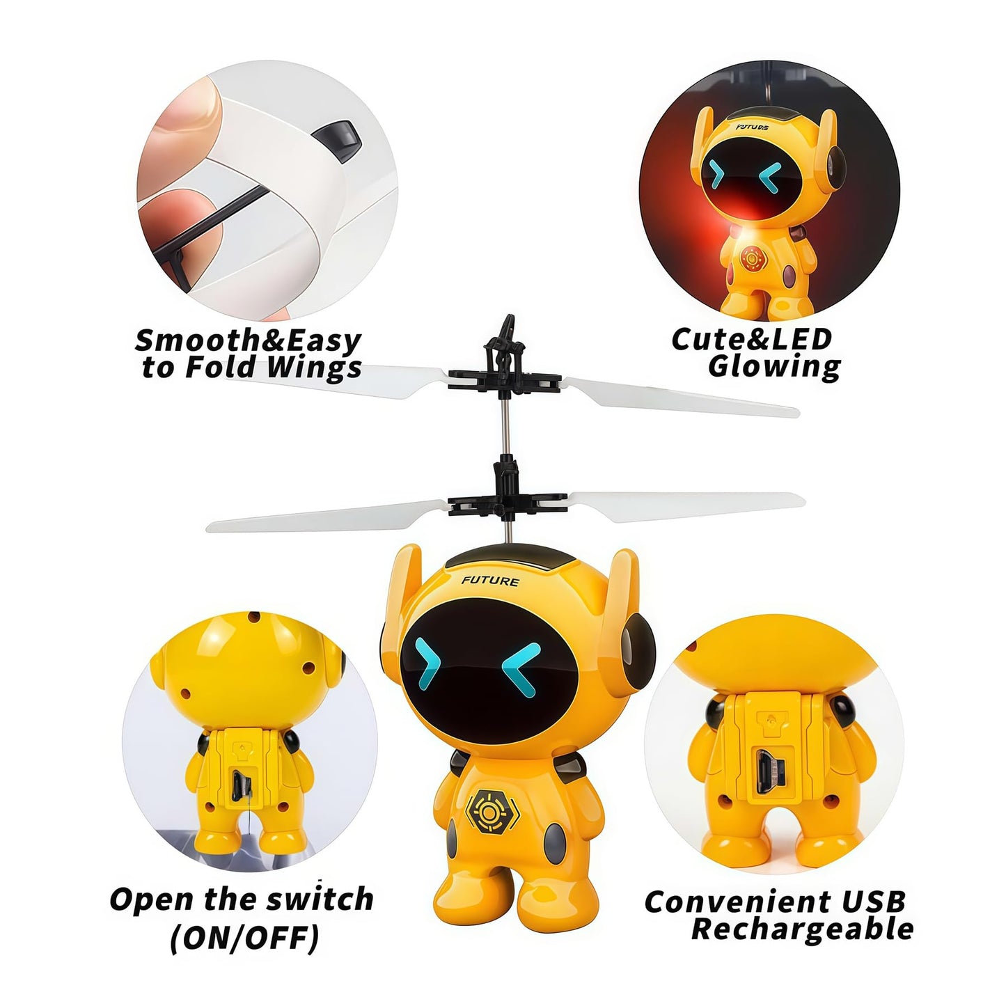 Flying Toys for Kids Mini Drones for Kids 8-12 with LED Light Indoor Rechargeable Mini Helicopter Toy Mini Robot Toy Cool Toys Gift for Boys & Girls Age 6-12