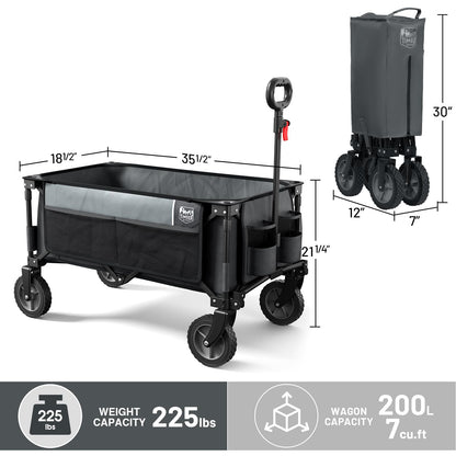 Timber Ridge Collapsible Outdoor Folding Wagon Cart Heavy Duty Camping Patio Shopping Garden Cart with Side Bag Cup Holder, Grey