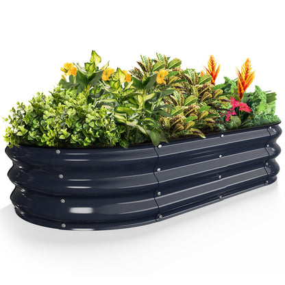 Kesfitt Raised Garden Bed, 4x2x1 FT Galvanized Steel Metal Raised Garden Bed, Oval Open-Bottom Design, 12-Inch Deep for Outdoor Vegetable & Herb Gardening, Midnight Blue