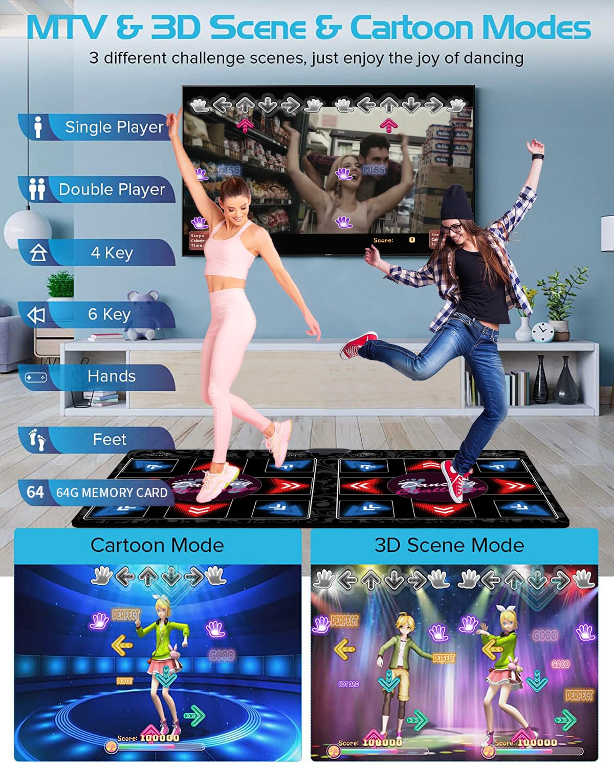 WuZhuangYuan HDMI Musical Electronic Dance mat with a Camera,650 Songs, Including 1000 Games,81 Music Videos,a 64G Large Memory Card,for Single/Double Users, a Luxurious Gift for Boys and Girls