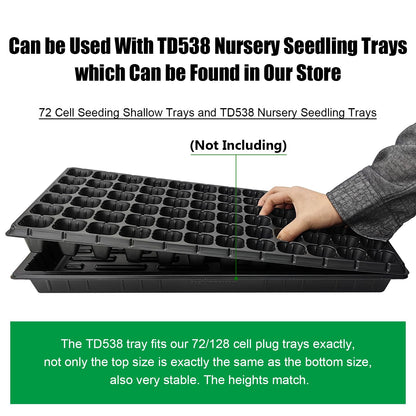 RooTrimmer 72 Cell Seed Trays, Thick Durable 72 Cell Plug Tray Seedling Plastic Nursery Tray for 1020 Flat Germination (10-Pack, 21"×11", 1.81" Height, Low)