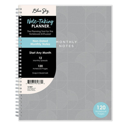Blue Sky Note Taking Planner, Undated Planning Calendar, Monthly Layout, 8.5" x 11", Flexible Cover, With 120 Lined Notebook Pages, Durable Twin Wire Binding, Includes Snap In Bookmark, Zenra