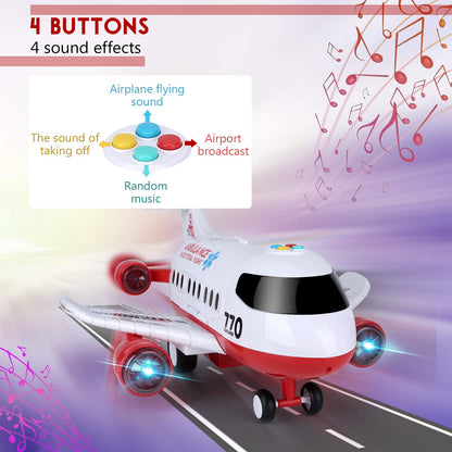 Acksonse Airplane Toy Kids Plane 15 Inches Large with Light and Sound for 3 4 5 6 7 Year Old Boys Girls Toddlers, Ambulance Aircraft Toy Vehicle Play Set with Traffic Signs and 6 Rescue Trucks