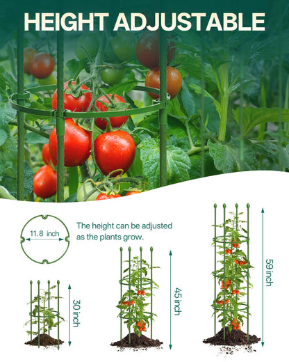 Breeze Touch Tomato Support Cages 2 Pack, Adjustable Tomato Trellis Up to 59 Inch for Garden & Pots, Small Plant Cages, Plant Support for Climbing Vegetables, Flowers, Beans, Cucumber, Peony