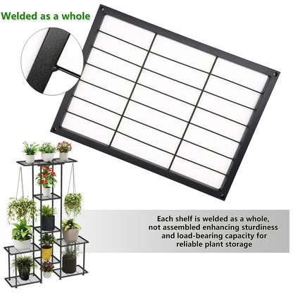 YUJCHMTZN Plant Stand Indoor Outdoor, Metal 6 Tier Tall Hanging Plant Shelf for Multiple Flower Planter Large Heavy Duty Ladder Plant Holder for Garden, Black (y-201)