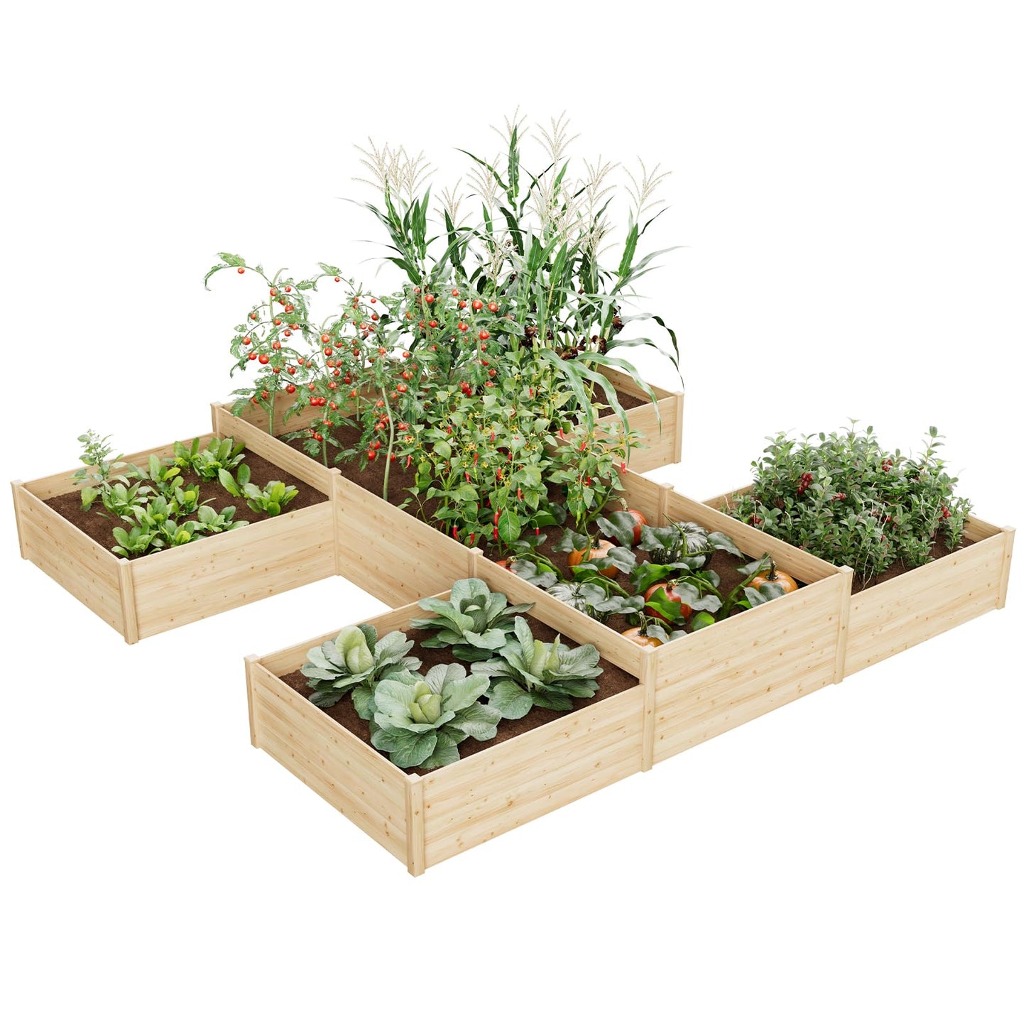 Jocisland H-Shaped Raised Garden Bed, 12x12x2 ft, 180 cu. ft Capacity, Double-Layer Wooden Planter Box for Outdoor Patio Garden