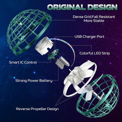 2026 Flying Orb Ball Toy - Christmas Cool Novelty Gift Hover Ball Galaxy Boomerang Hand Drone Magic Floating Ball Orbit Mini Outdoor Fidget Toy Stocking Stuffer for Kids Boys Girls Teens - (Green)