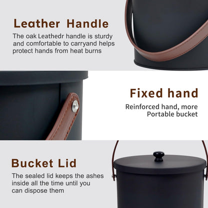 BRIAN & DANY Mini Ash Bucket with Lid and Shovel, 1.2 Gallon Fireplace Bucket with Broom, Perfect for Fireplaces, Wood Stoves