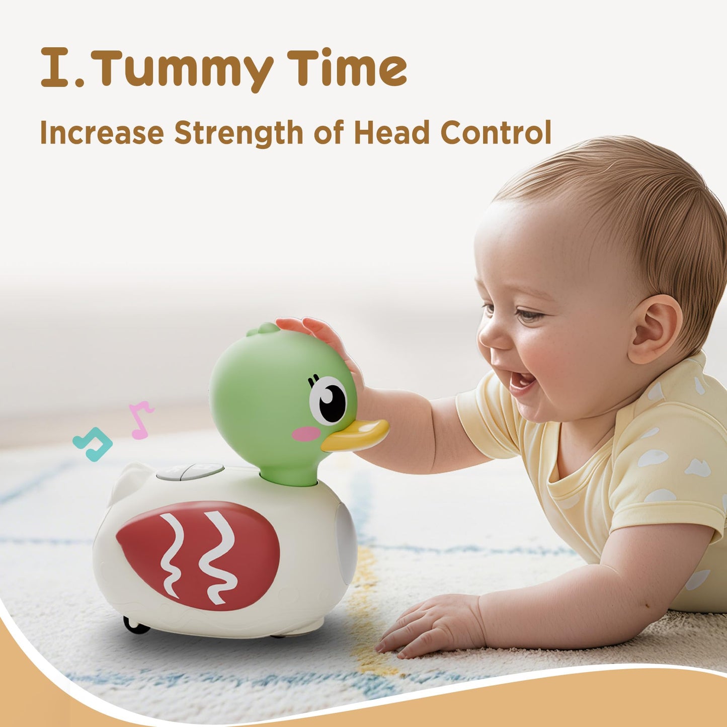 iPlay, iLearn Baby Musical Duck Toy, Infant Tummy Time Crawling Toy, Toddler Music Duck W/Light Sound 6-12 Month, Sensory Development Learning First Birthday Gift 7 8 9 10 Month 1 Year Old Boy Girl