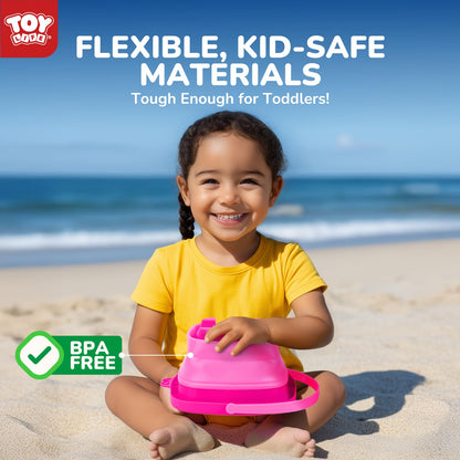 TOY Life 41 Pcs Beach Toys for Kids Ages 4-8 Collapsible Sand Toys Toddlers with Silicone Bucket Shovels & Sand Castle Building Kit Molds, Sandbox Toy Travel, Beach Party, Fishing, Summer Activities