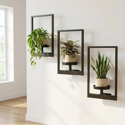 bbteroiu Picture Frame Wall Planters Set of 3, Modern Metal Hanging Shelves for Plants, Rustproof Wall Mount Flower Pot Holder for Indoor Outdoor, Decorative Plant Stand for Living Room Patio, White