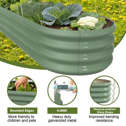 IDEA FAMILY 8x2x1ft Oval Galvanized Raised Garden Bed Outdoor 9-in-1 Large Metal Modular Planter Box Raised Beds for Gardening,Vegetables,Fruits,Flowers & Herbs (Green)